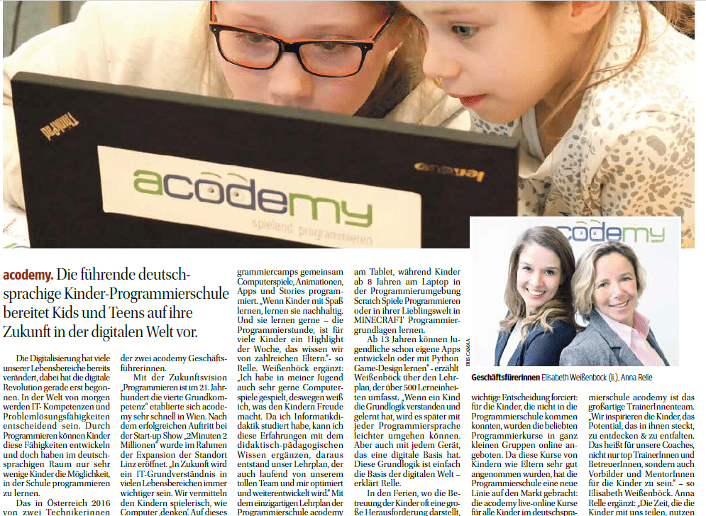 kurrier artikel über acodemy